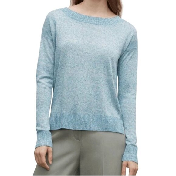 Club Monaco Linen Blend Heathered Blue Long Sleeve Boatneck Sweater Size L - Picture 1 of 6